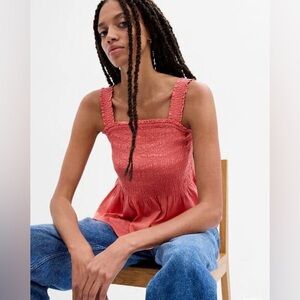 GAP Smocked Peplum Blouse- Coral Pink Sunrise